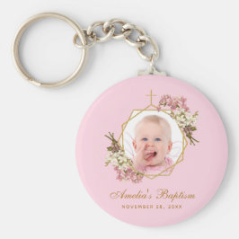 Doop Roze Meisje Foto Bloem Orchideeën Gouden Krui Sleutelhanger
