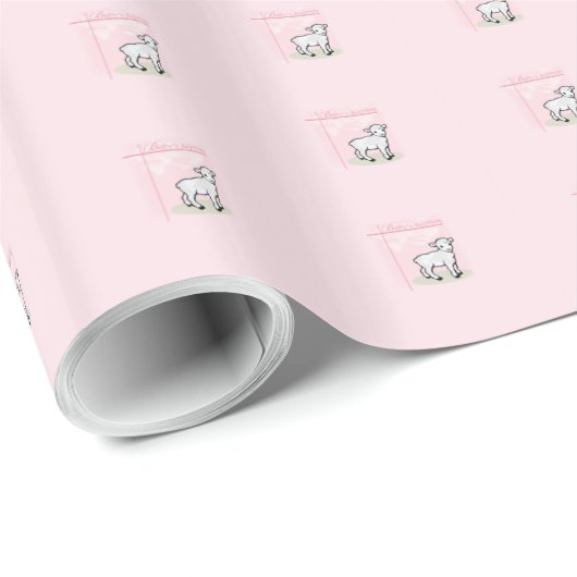 Doop, Roze, Meisje, Lammetje Cadeaupapier (Rol Hoek)