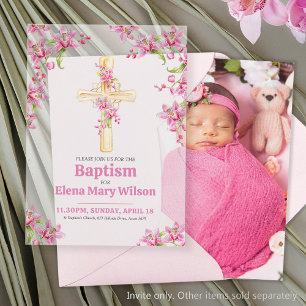 Doop roze orchidee waterverf vellum uitnodigingen