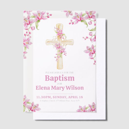 Doop roze orchidee waterverf vellum uitnodigingen (Offset)