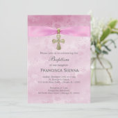 Doop roze rozen kaart (Staand voorkant)