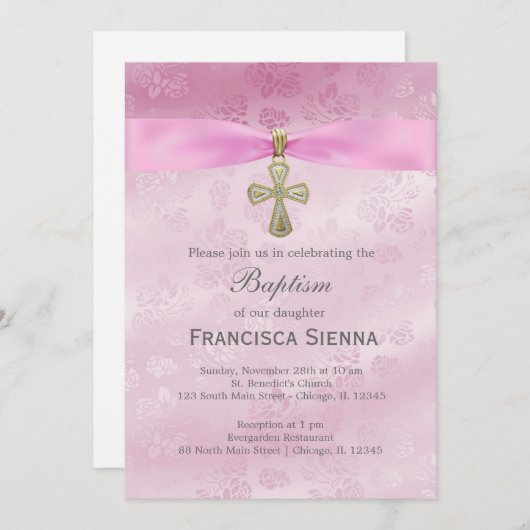 Doop roze rozen kaart (Voorkant / Achterkant)