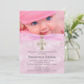 Doop Roze Rozen met foto Kaart (Staand voorkant)