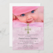 Doop Roze Rozen met foto Kaart (Voorkant / Achterkant)