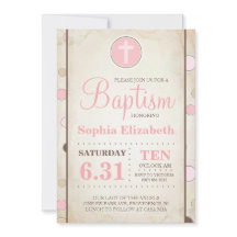 Doop Roze Stippen Uitnodiging - Baby Meisje