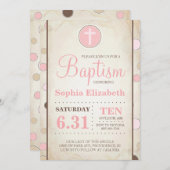 Doop Roze Stippen Uitnodiging - Baby Meisje (Voorkant / Achterkant)