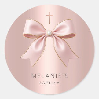 Doop roze strik baby meisje elegant minimalistisch ronde sticker