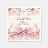 Doop roze strik crème bloemen servet (Voorkant)