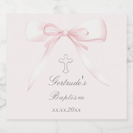 Doop roze strik likeurfles etiket (Enkel label)