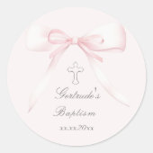 Doop roze strik ronde sticker (Voorkant)