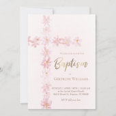 Doop roze waterverf bloemenkruis kaart (Voorkant)