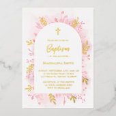 Doop roze waterverf gouden folie uitnodiging (Voorkant)