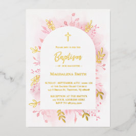 Doop roze waterverf gouden folie uitnodiging