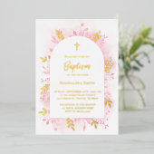 Doop roze waterverf gouden folie uitnodiging (Staand Voorkant)