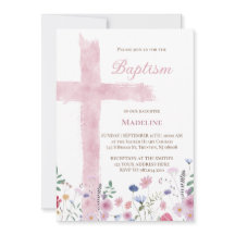 Doop roze waterverf kruis en bloemen