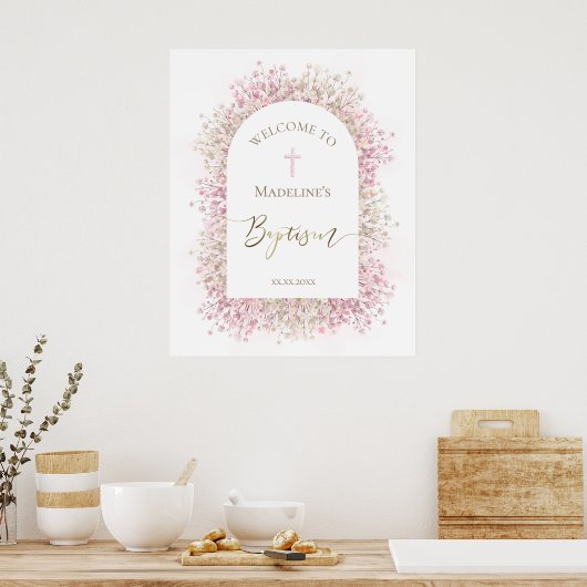 Doop roze wit bloemenwelkom poster (Keuken)