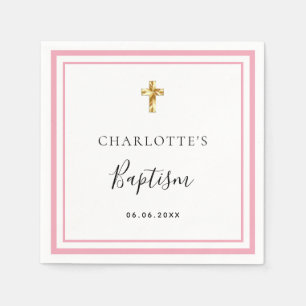Doop roze wit naam meisje eenvoudig servet