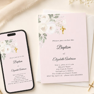 Doop roze witte bloemen meisje kaart