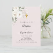 Doop roze witte bloemen meisje kaart (Staand voorkant)