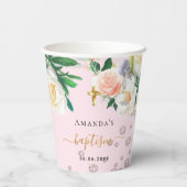 Doop roze witte bloemen meisje papieren bekers (Achterkant)