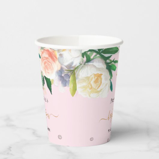 Doop roze witte bloemen meisje papieren bekers (Links)