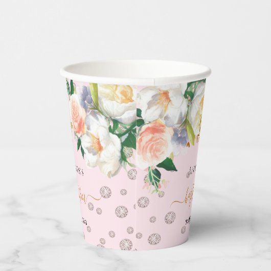 Doop roze witte bloemen meisje papieren bekers (Rechts)