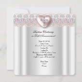 Doop Roze Zilver Foto Hart Kruis Meisje Parel Kaart (Achterkant)