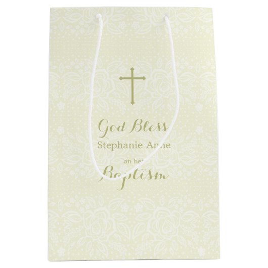 Doop Sage Delicate Bloemen Kant Medium Cadeauzakje (Voorkant)