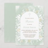 Doop salie groen waterverf loof uitnodiging (Voorkant / Achterkant)