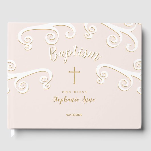 Doop Scrolls in Roze en Goud Gastenboek (Voorkant)