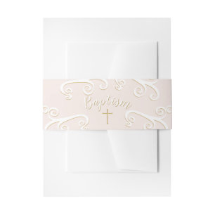 Doop Scrolls in Roze en Goud Uitnodigingen Wikkel