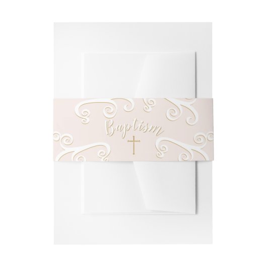 Doop Scrolls in Roze en Goud Uitnodigingen Wikkel (Voorkant Voorbeeld)