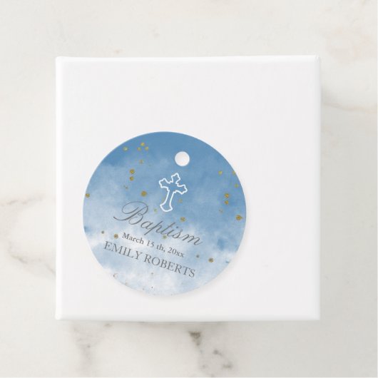 Doop Sky Blue Elegant Monogram Bedankjes Labels (In situ)