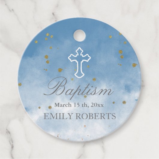 Doop Sky Blue Elegant Monogram Bedankjes Labels (Voorkant)
