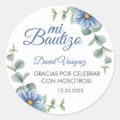 Doop Spaans Bautismo Groen Blauw Blauw Bloemen Ronde Sticker (Voorkant)