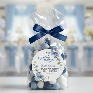 Doop Spaans Bautismo Groen Blauw Blauw Bloemen Ronde Sticker