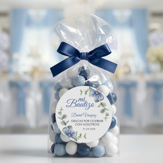 Doop Spaans Bautismo Groen Blauw Blauw Bloemen Ronde Sticker