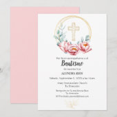 Doop Spaanse uitnodiging Meisje, Bloemen (Voorkant / Achterkant)