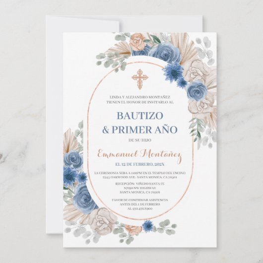 Doop Spaanse uitnodiging voor baby jongen (Voorkant)