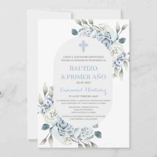 Doop Spaanse uitnodiging voor baby jongen (Voorkant)