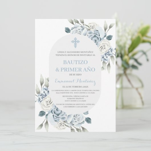 Doop Spaanse uitnodiging voor baby jongen (Staand voorkant)