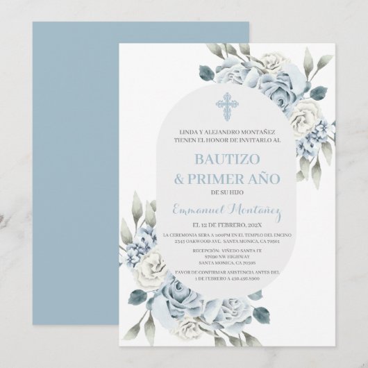 Doop Spaanse uitnodiging voor baby jongen (Voorkant / Achterkant)