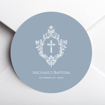 Doop Stof Blauw Elegante Jongen Witte Kruis Crest 