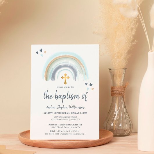 Doop Stofblauw en Wit Boho | Regenboog  Kaart