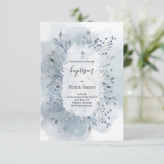 Doop stoffig blauw waterverf splash loof kaart (Staand voorkant)