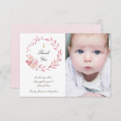 Doop stoffige roze bloemen krans dank u kaart (Voorkant / Achterkant)