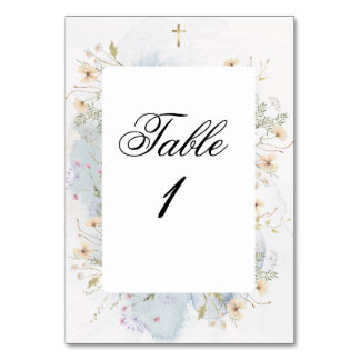 Doop Tafel Nummers met Kruis en Bloemaccenten Kaart