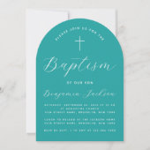 Doop Teal Boogkruis en Script Jongensdoop Kaart (Voorkant)