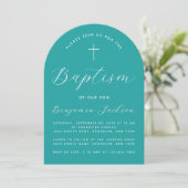 Doop Teal Boogkruis en Script Jongensdoop Kaart (Staand voorkant)