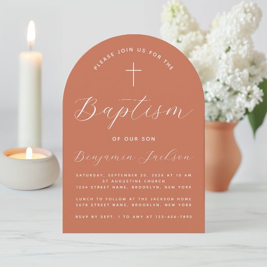 Doop Terracotta Boog Moderne Script Kruis Eenvoudi Kaart